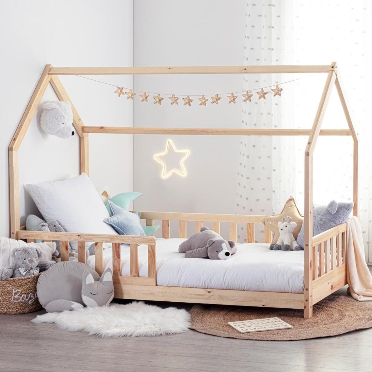 Cama Infantil "Bosco" 90x190cm - Estilo Casita de Juegos, Madera de Pino Natural Atmosphera Kids